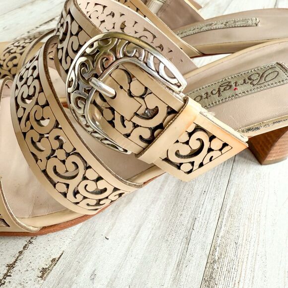 BRIGHTON Tinsel Leather Strappy High Heel Open Toe Beige Sandals Womens Size 7.5 - Picture 16 of 16